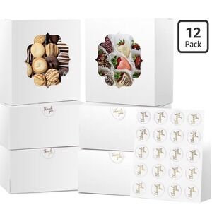 White Bakery Boxes with Window 12 Pc 6x6x3 Inches Cookie Boxes Mini Cake Boxe...